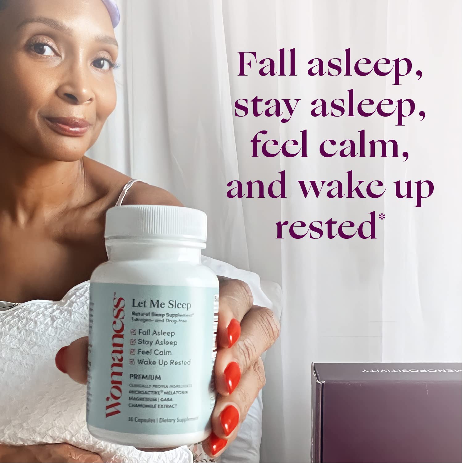 Label on Womaness Let Me Sleep highlights melatonin and magnesium.