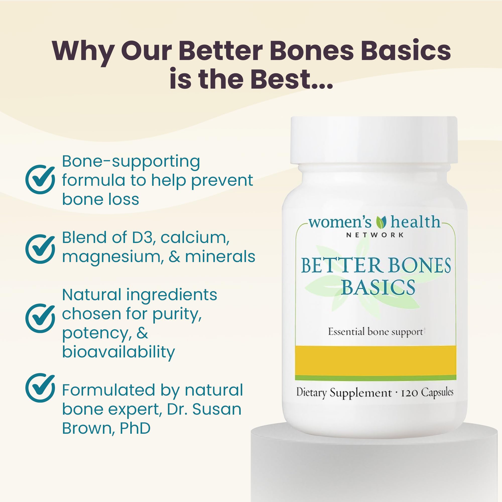 Women's Health Network Better Bones label detail emphasizing vitamin and mineral information