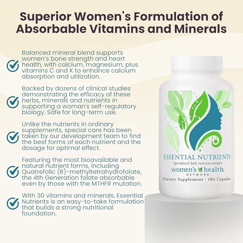 Women's Health Network Essential Nutrients capsule closeup – highlights high-bioavailability folate and B-vitamins.