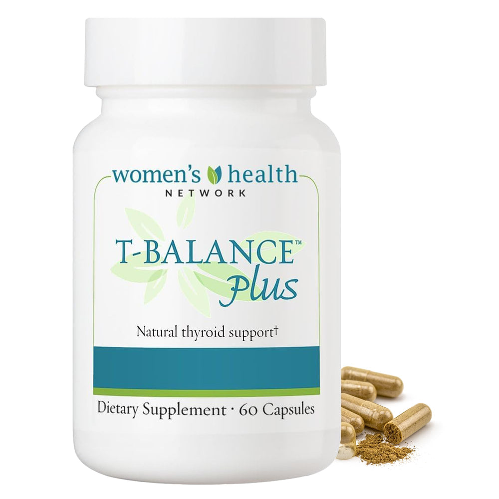 Womens Health Network T-Balance Plus bottle front supports natural thyroid balance.