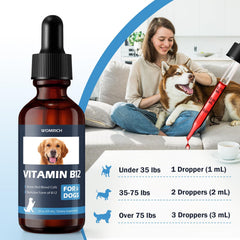 WOMRICH bioactive methylcobalamin dog liquid bottle closeup emphasizes rapid absorption.