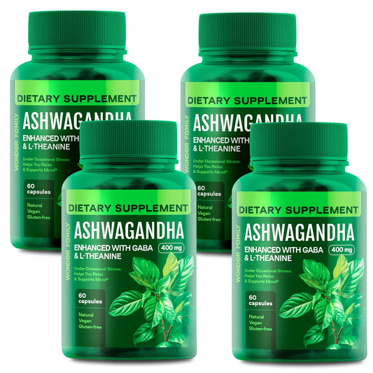Wonder Family Ashwagandha Complex bottle front for daily calm and focus.