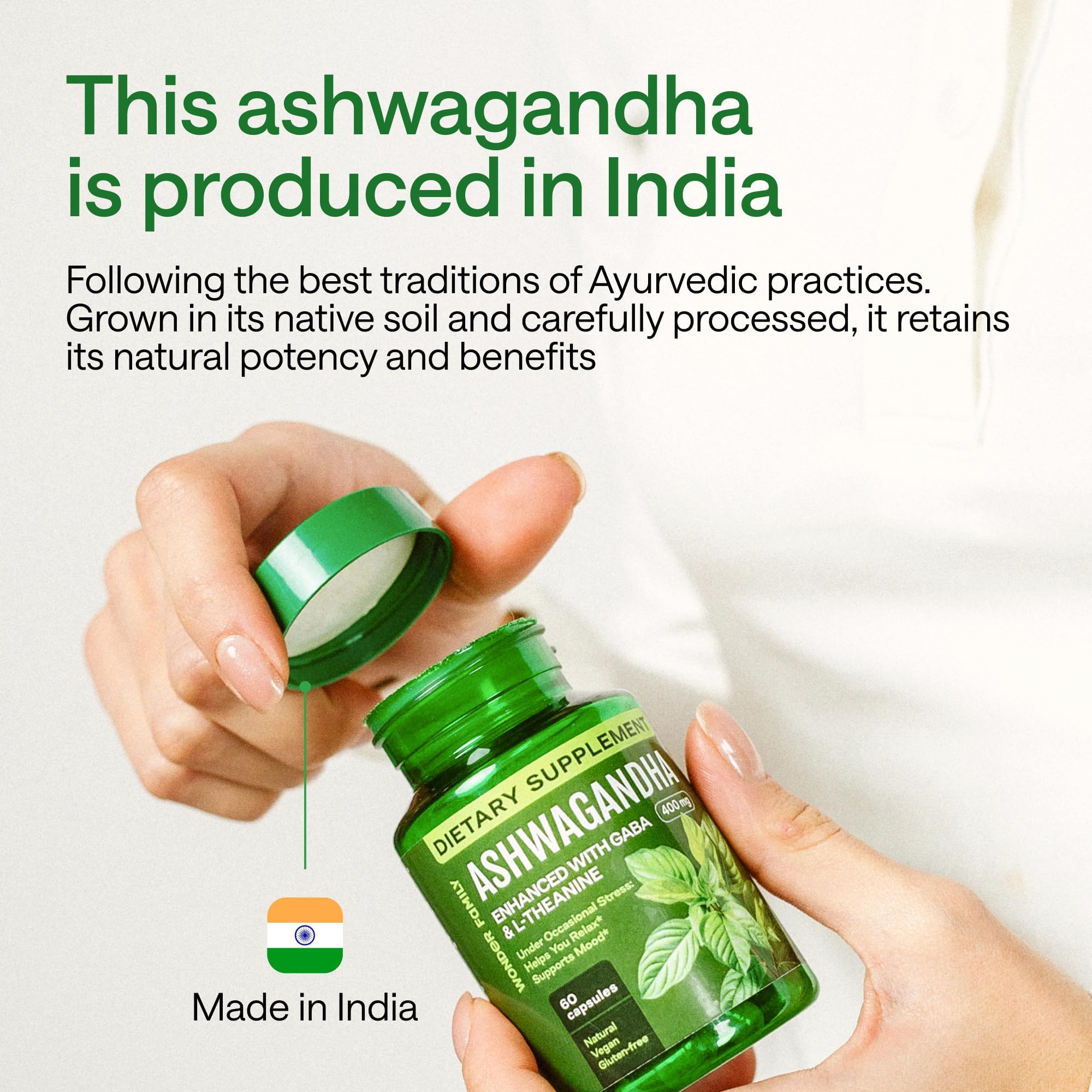 Wonder Family Ashwagandha Complex on a simple wellness setup.