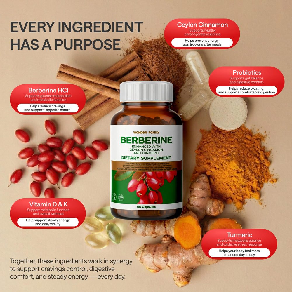 Ingredientes visibles: canela de Ceilán, probiótico y cúrcuma; apoyo posible a metabolismo de carbohidratos.