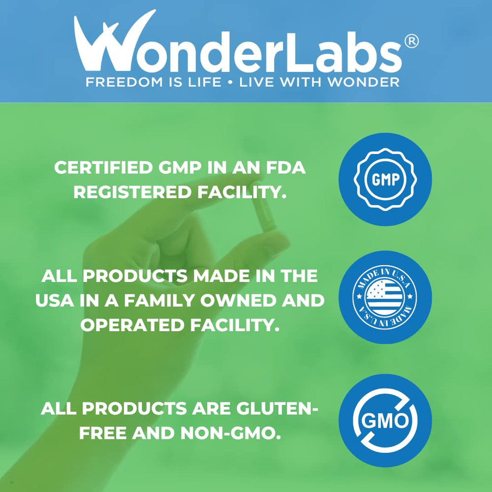 Wonder Laboratories packaging front highlighting safe, non-habit forming herbal support for pets and people.