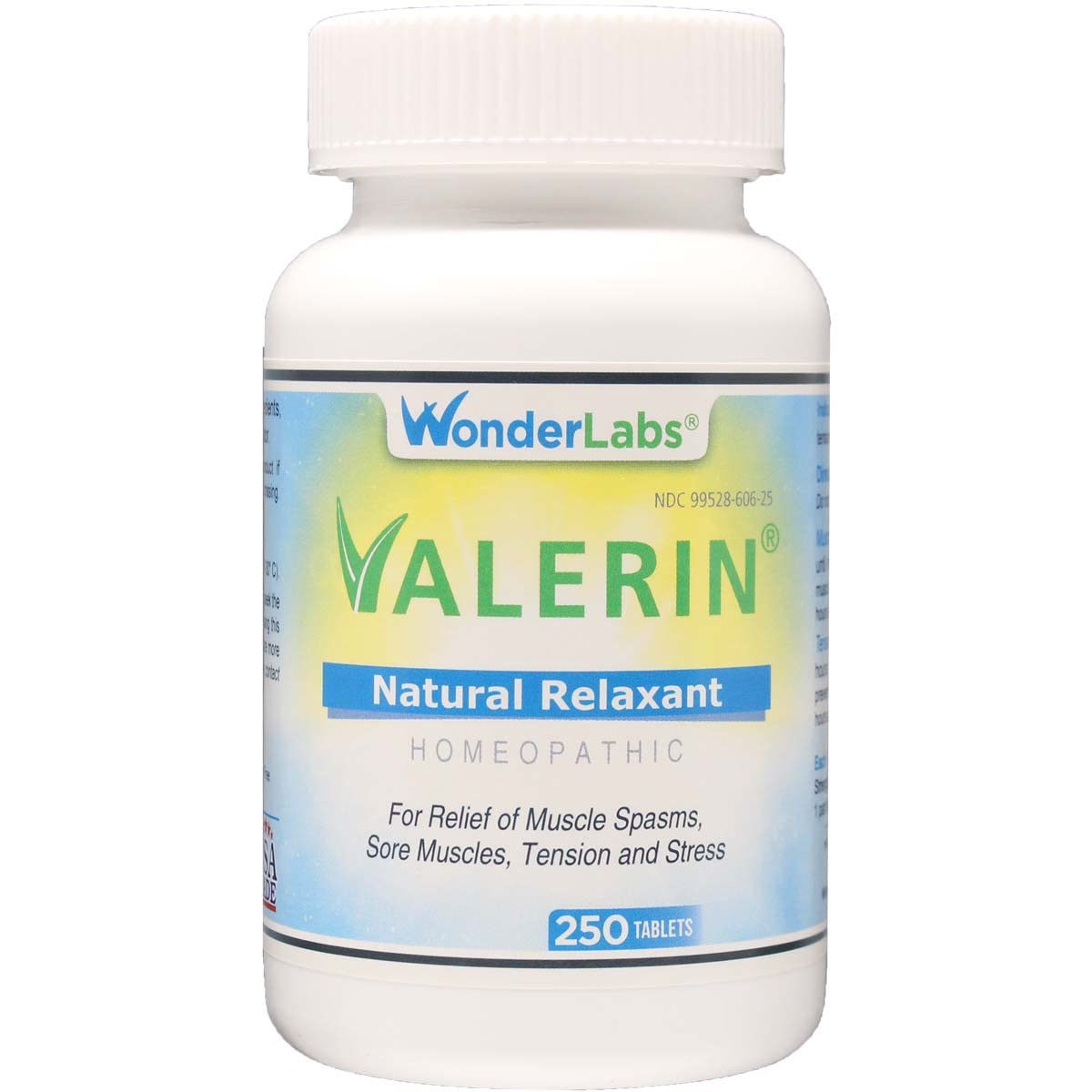 Wonder Laboratories Valerian Relaxant bottle pour for stress relief and muscle comfort.