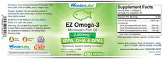 Wonder Laboratories EZ Omega-3 capsules close-up showing balanced EPA, DHA, DPA nutrients.