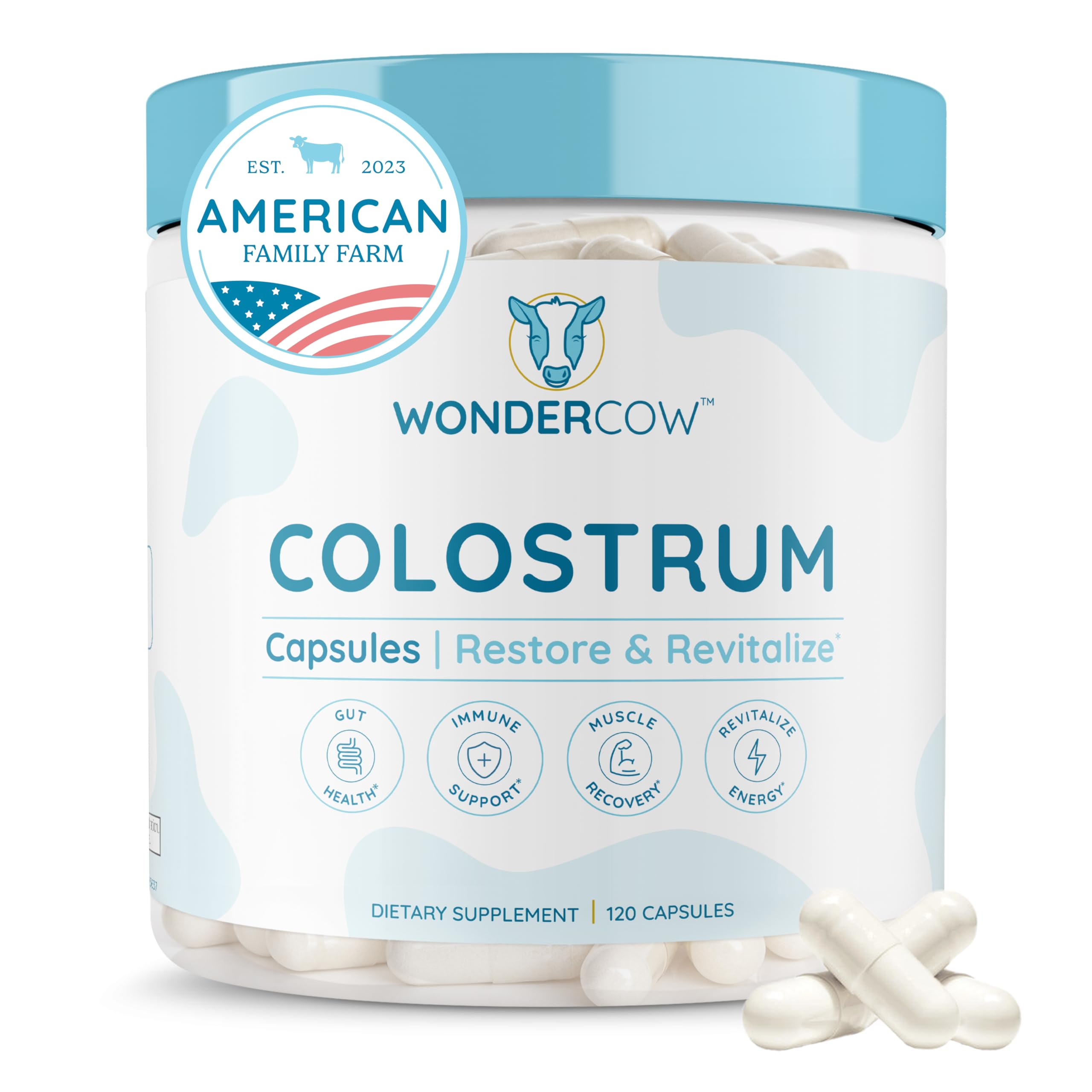 WONDERCOW Colostrum Capsules bottle front for daily gut health support