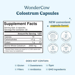 WONDERCOW Colostrum Capsules packaging close-up highlighting purity for immune support