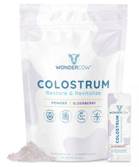 WonderCow colostrum elderberry bottle ready for immune support