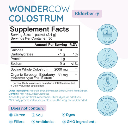 WonderCow colostrum powder scoop with elderberry for easy daily use