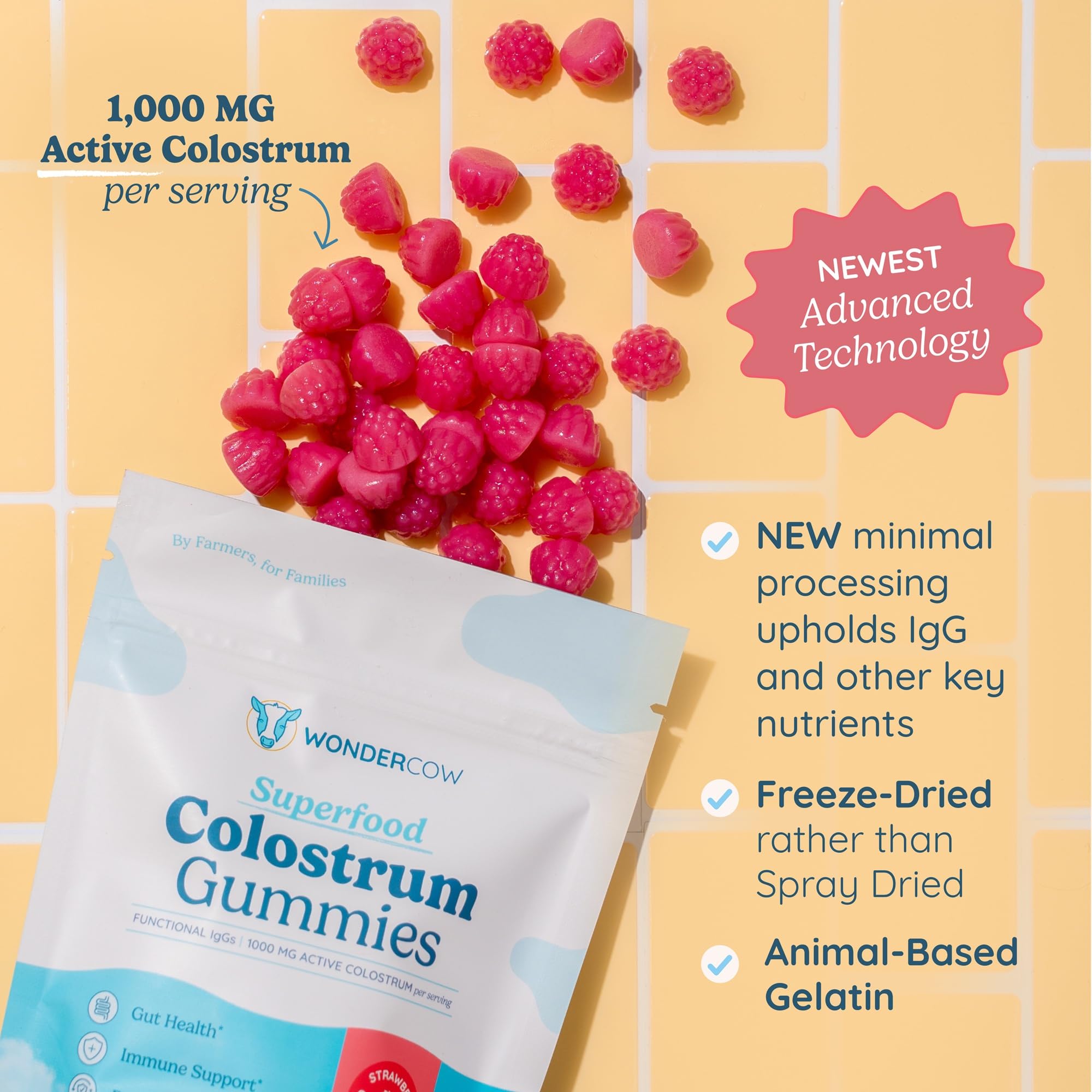 Ingredients and label highlights of WONDERCOW Colostrum Gummies