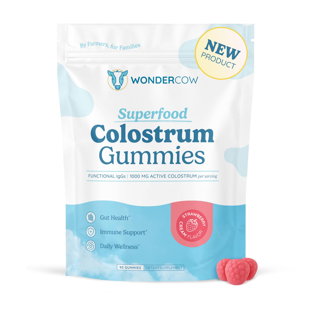 WONDERCOW Colostrum Gummies packaging demonstrating premium wellness presentation