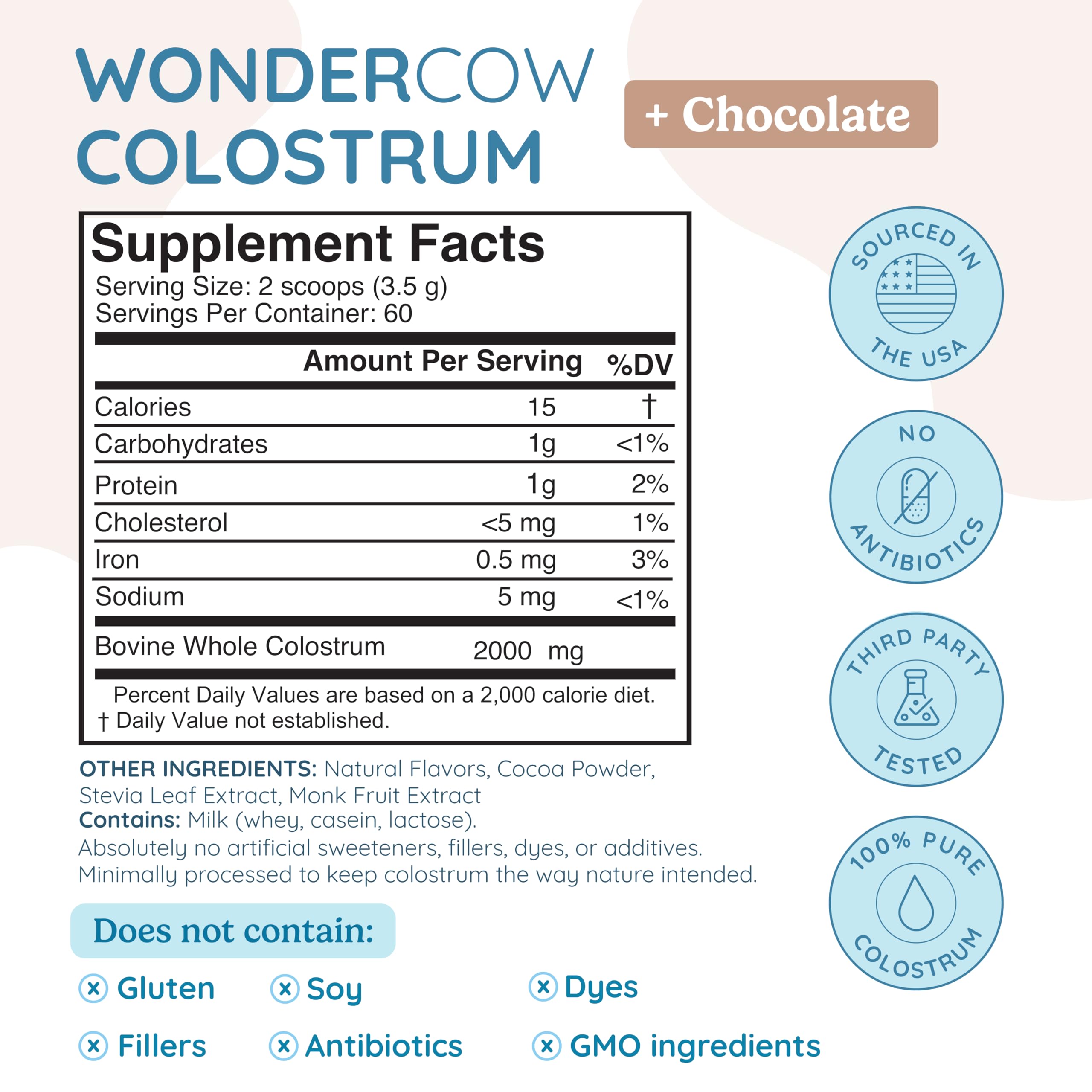 WonderCow colostrum powder scoop highlighting easy daily serving for gut health and recovery.