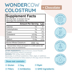 WonderCow colostrum powder scoop highlighting easy daily serving for gut health and recovery.