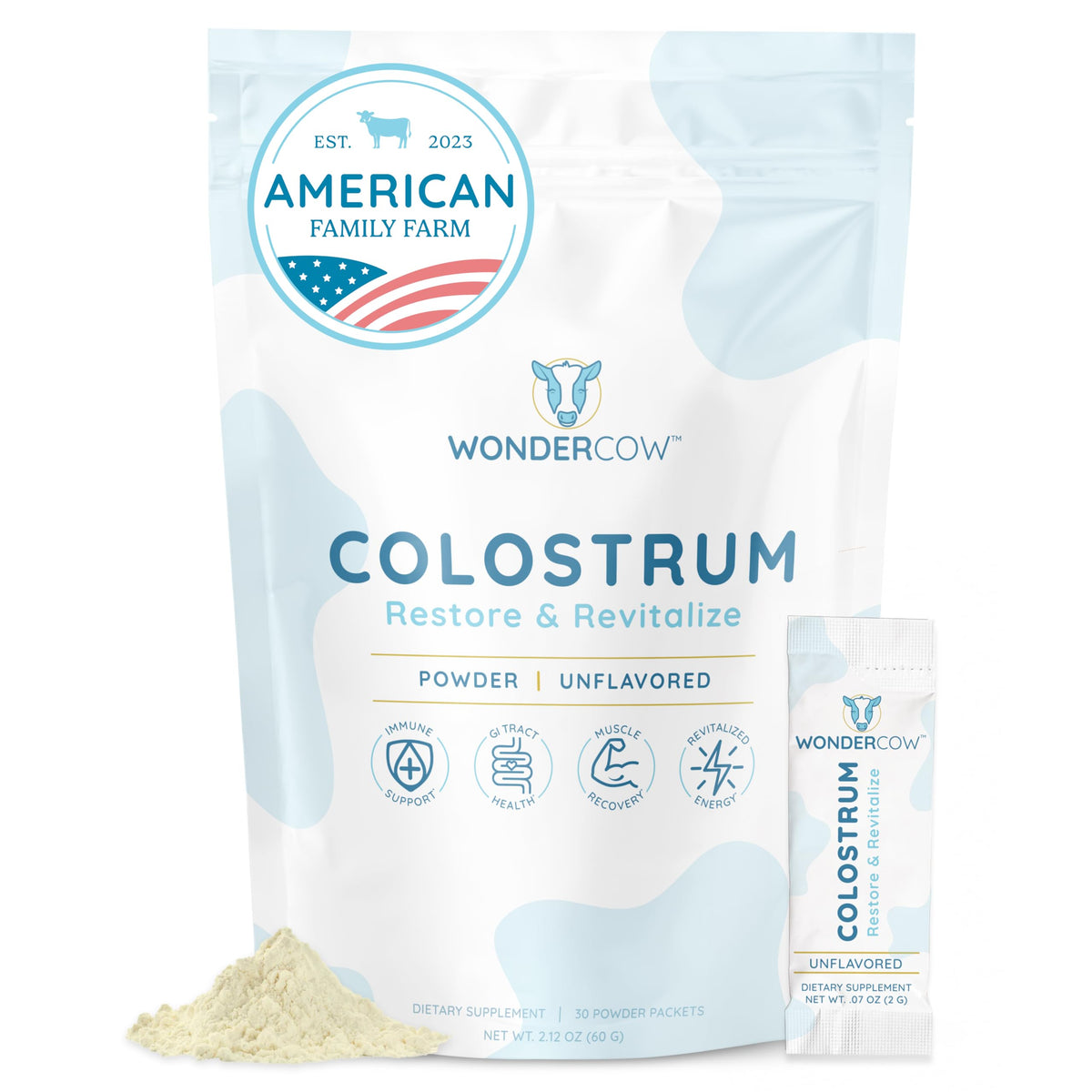 WonderCow colostrum powder tub ready for daily wellness rituals.