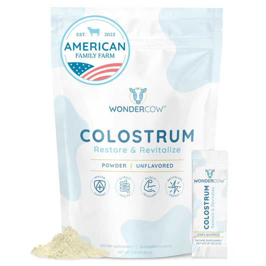 WonderCow colostrum powder tub ready for daily wellness rituals.