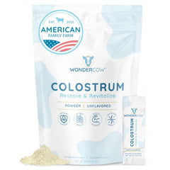 WonderCow colostrum powder tub ready for daily wellness rituals.