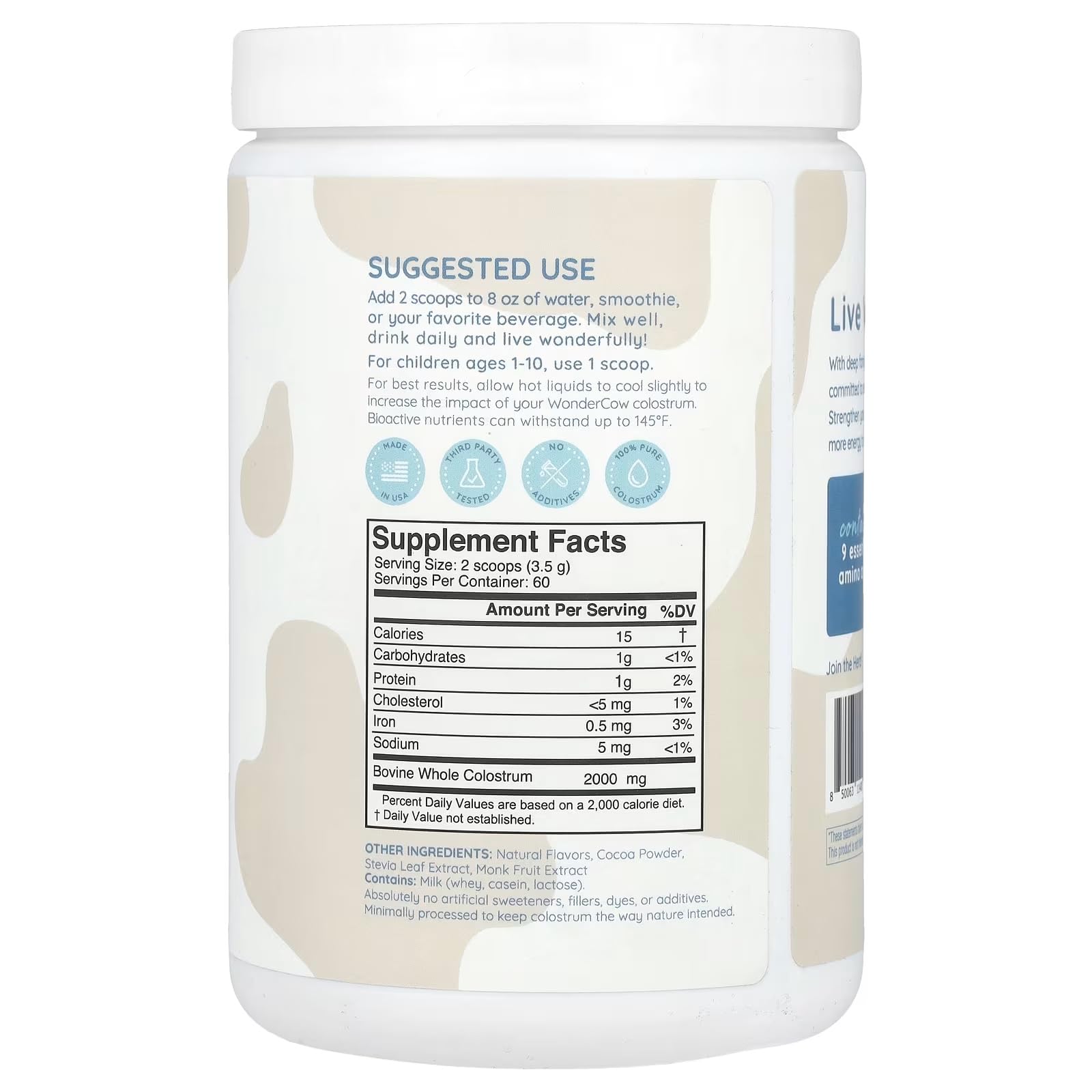 WonderCow nutrition-label-graphic explains product composition for informed decisions.