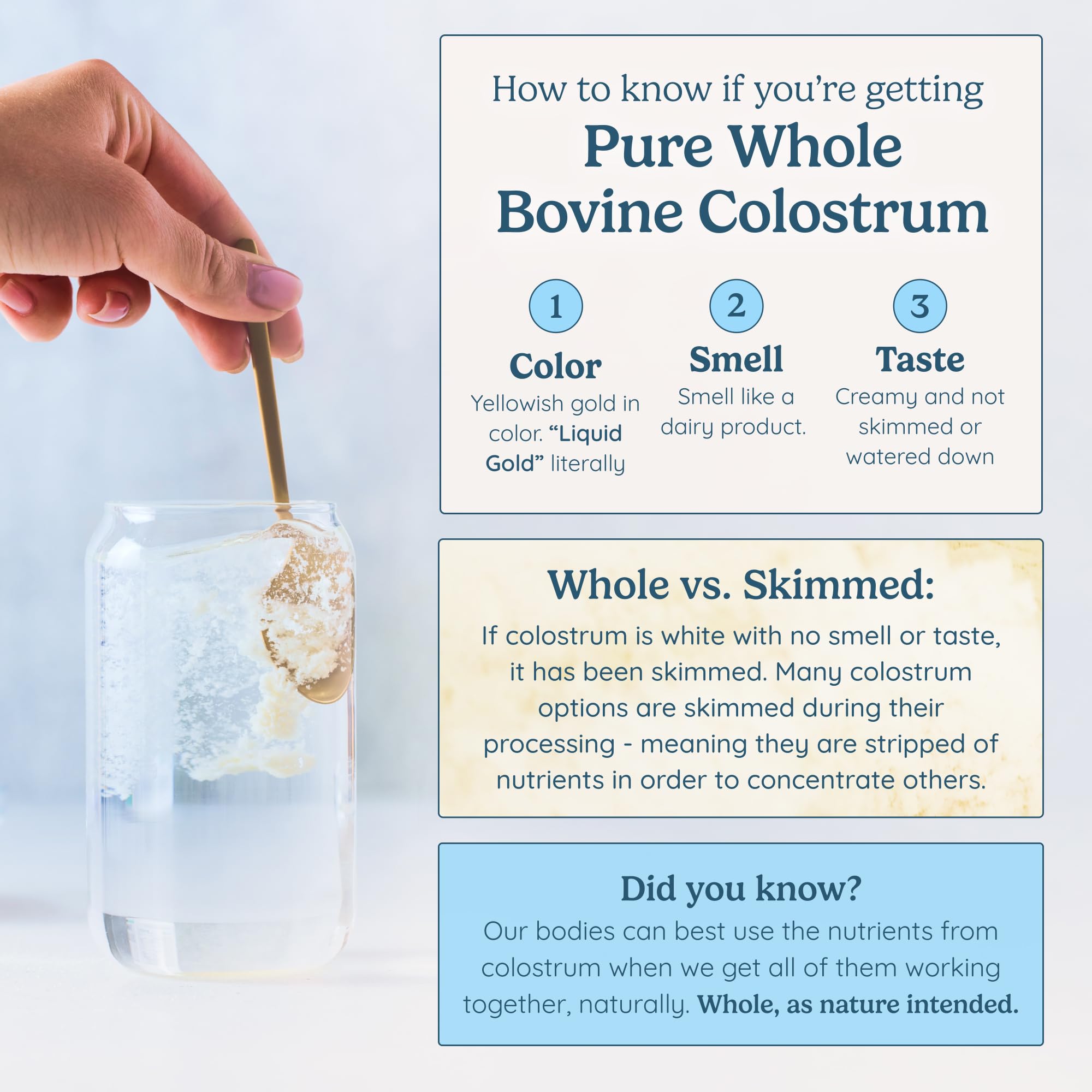 Powder dissolving in water beside a glass for easy mixing.