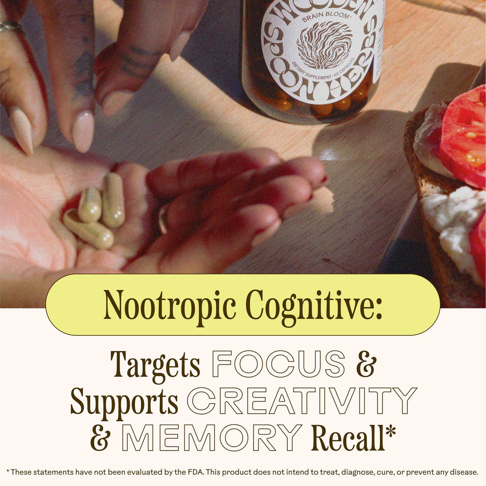 Eight-herb blend close-up, highlighting rosemary, bacopa, and Lion's Mane for cognitive support.