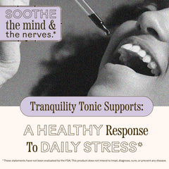 Tranquility Tonic label close-up highlighting organic ingredients and sleep support.