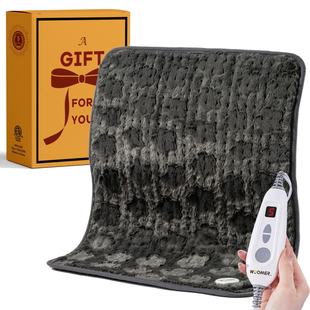 WOOMER faux fur heating pad front view shows plush comfort and even heat