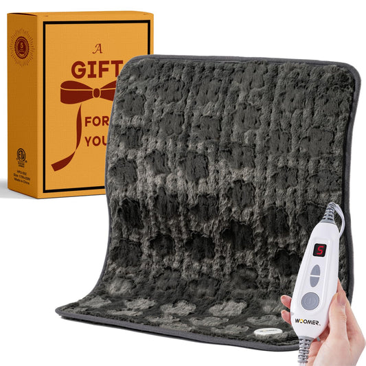 WOOMER faux fur heating pad front view shows plush comfort and even heat