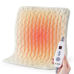 WOOMER faux fur heating pad front view showing plush warmth and coverage