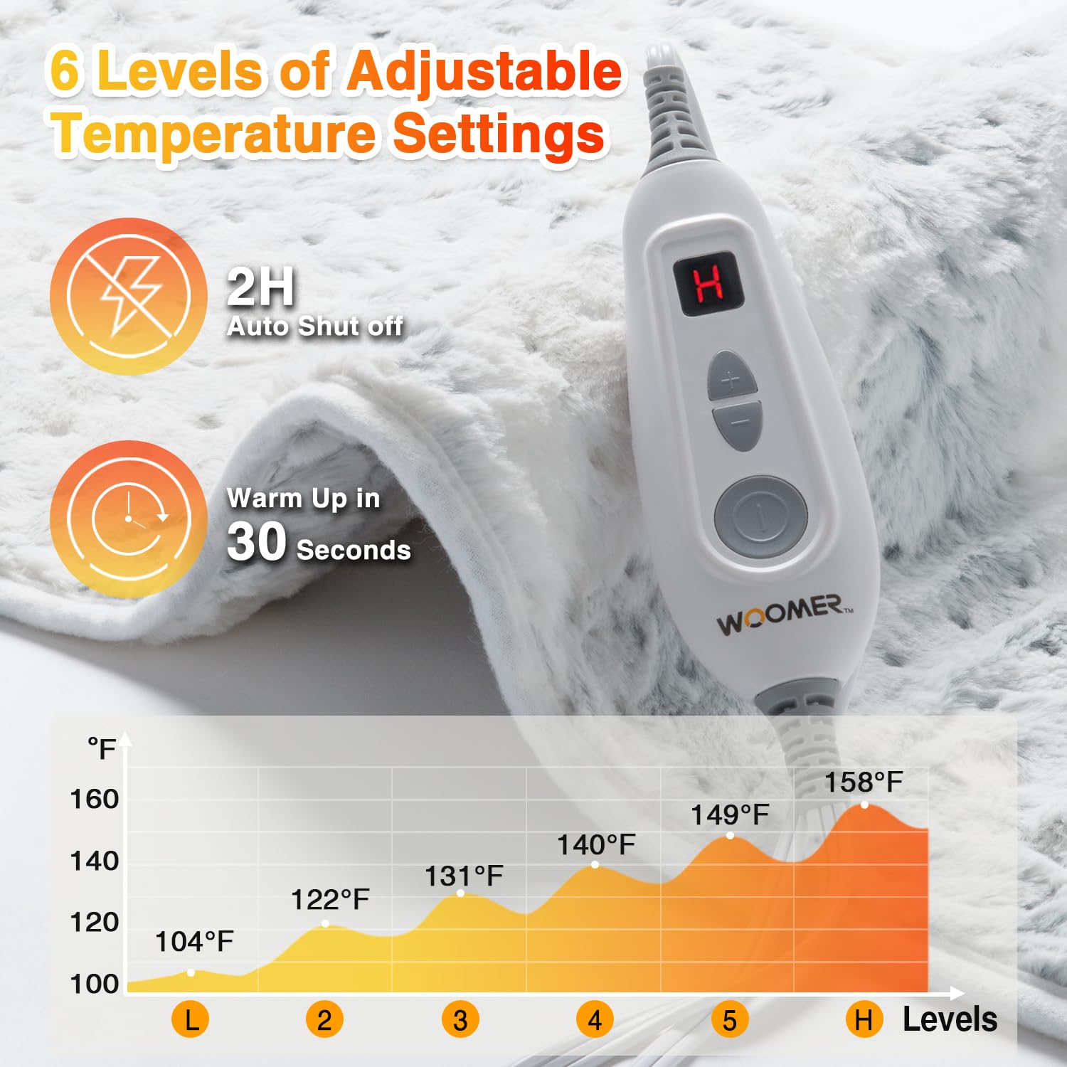Woomer Heating Pad large 20x24 offers broad coverage.