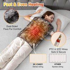 Woomer pad demonstrates moist and dry heat modes for versatile warmth.