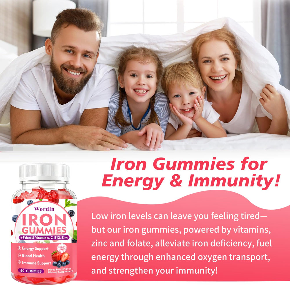 Wordln Iron Gummies berry flavor close-up showcases tasty, enjoyable daily chew.