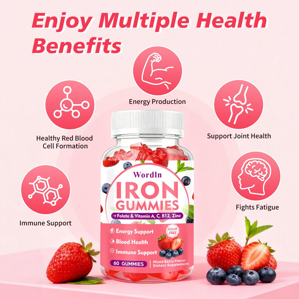 Two Wordln Iron Gummies bottles illustrate a family-friendly iron option for daily use.