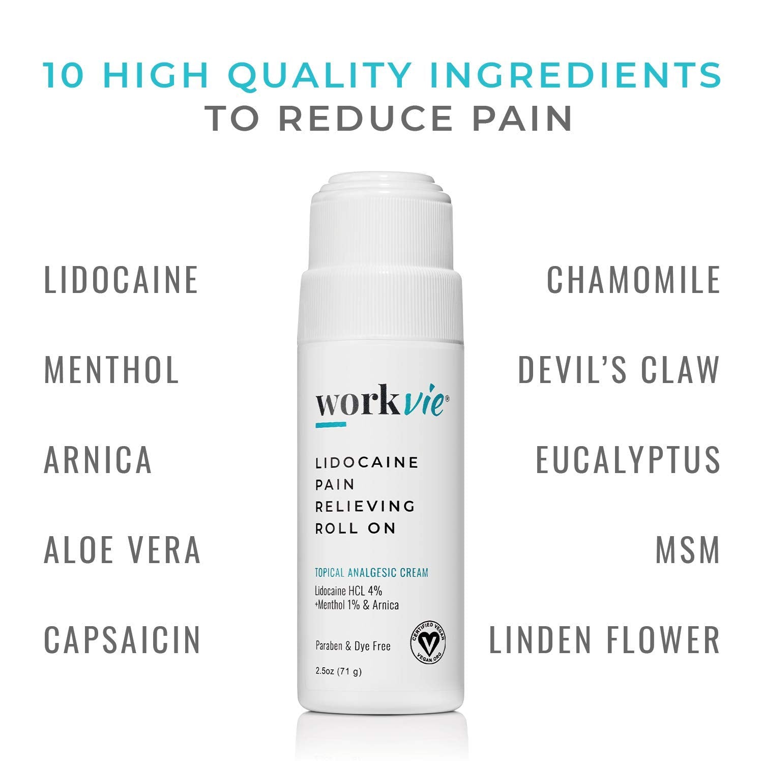 Workvie Lidocaine Roll-On in hand demonstrates easy, mess-free application.