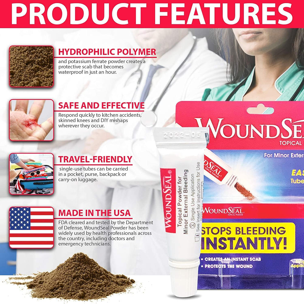 WoundSeal powder applied with light pressure to help stop bleeding.