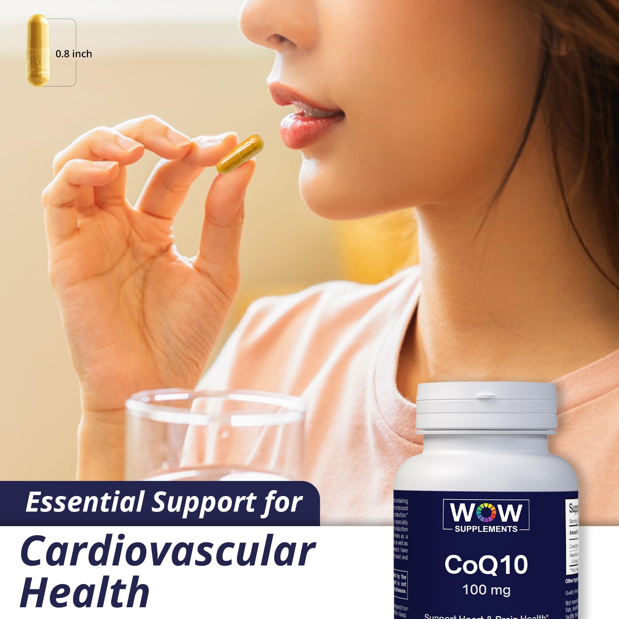 WOW Supplements CoQ10 hawthorn berry illustration hints at antioxidant support.