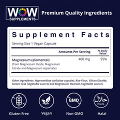 WOW Supplements magnesium capsules closeup – convenient daily capsules for energy and metabolism