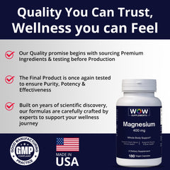 WOW Supplements magnesium label closeup – premium blend for heart, nerves, and muscles