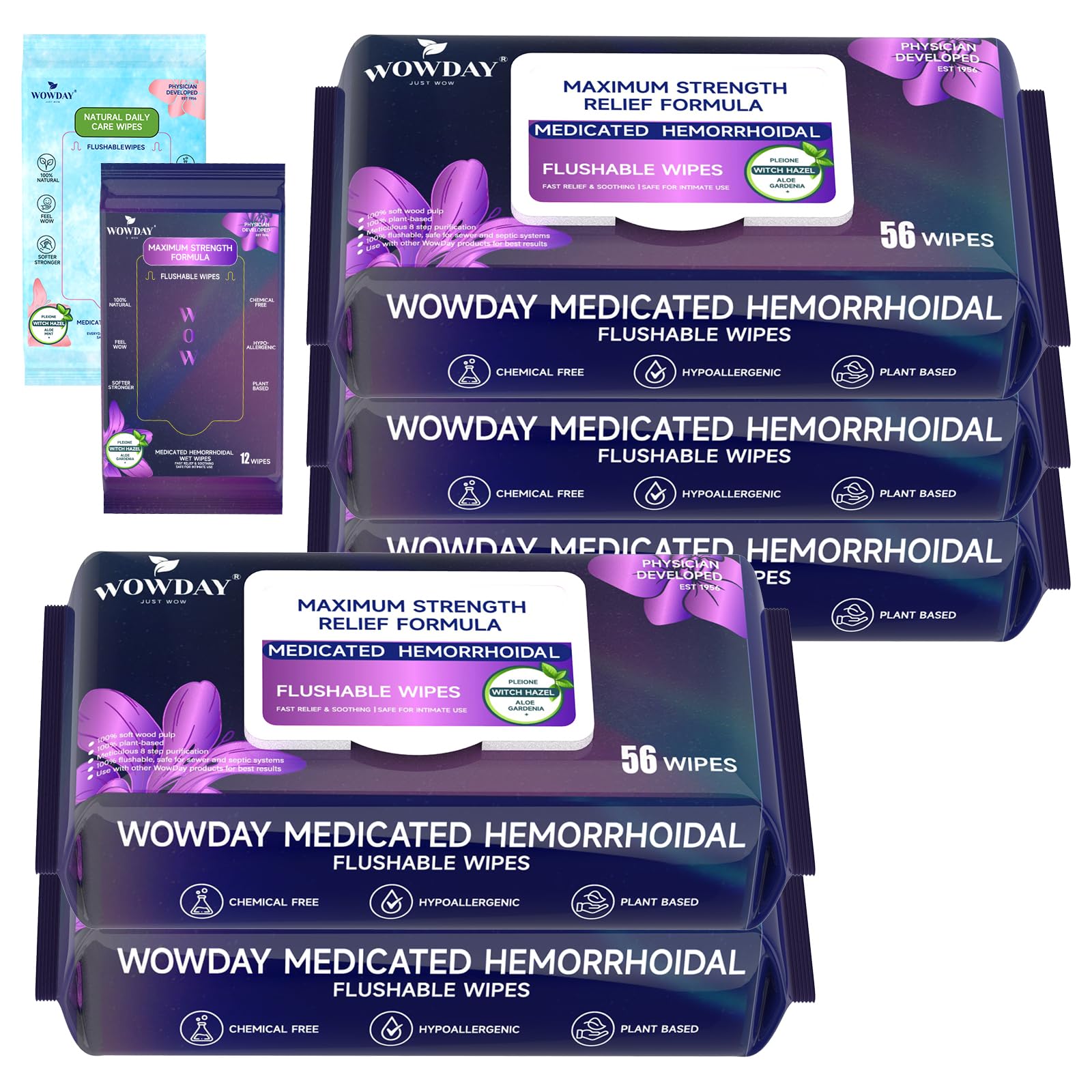 WowDay flushable hemorrhoid wipes pack for discreet on the go comfort