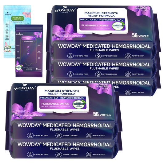 WowDay flushable hemorrhoid wipes pack for discreet on the go comfort