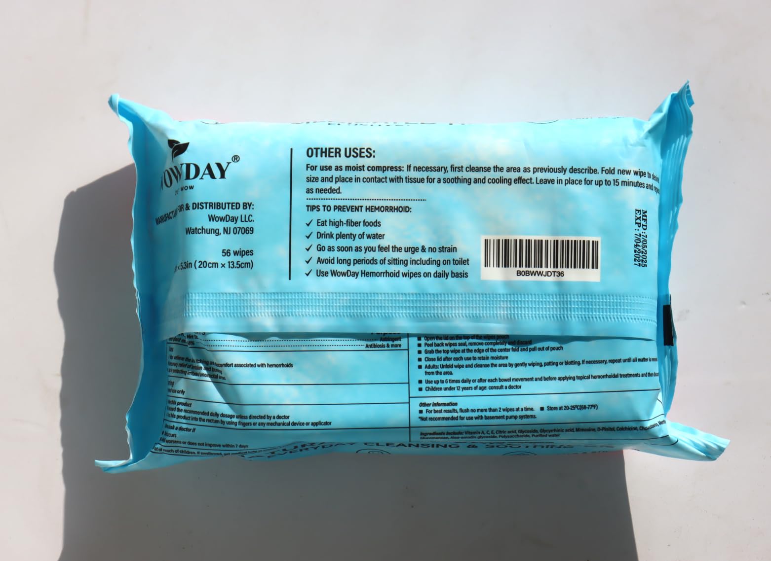 WowDay plant fiber wipes emphasize safe flushable cleansing.