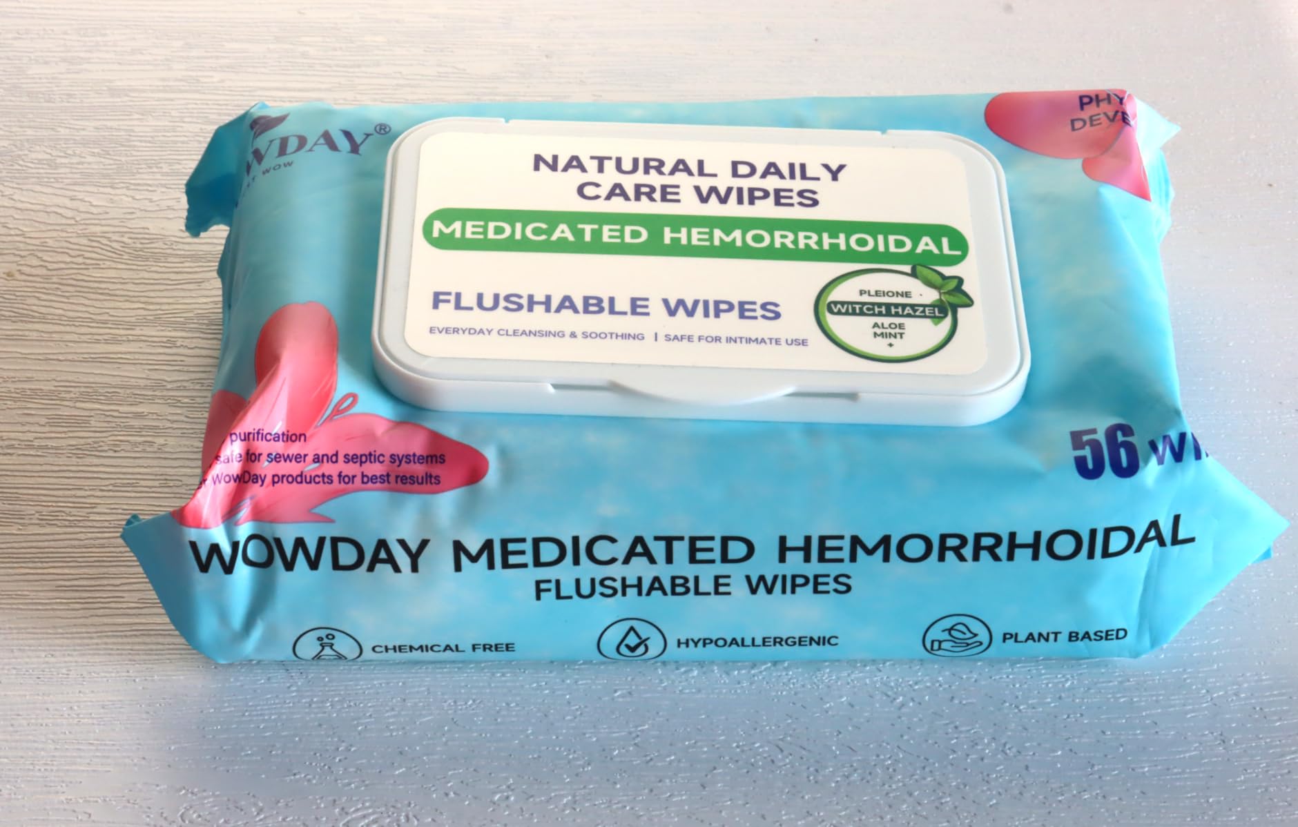 WowDay postpartum care wipes illustrate gentle perineal cleansing.