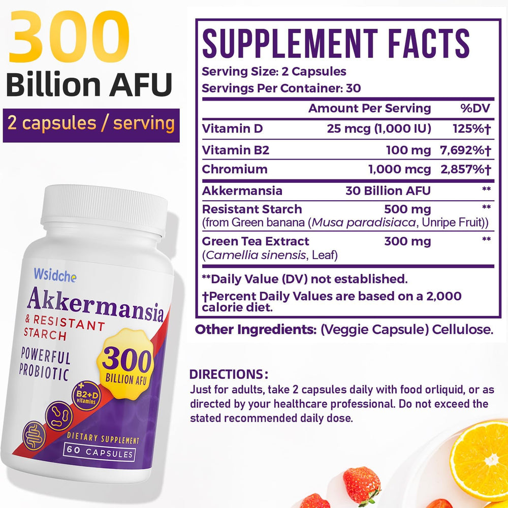 Wsidche 300Billion AFU probiotic capsules support daily gut balance.