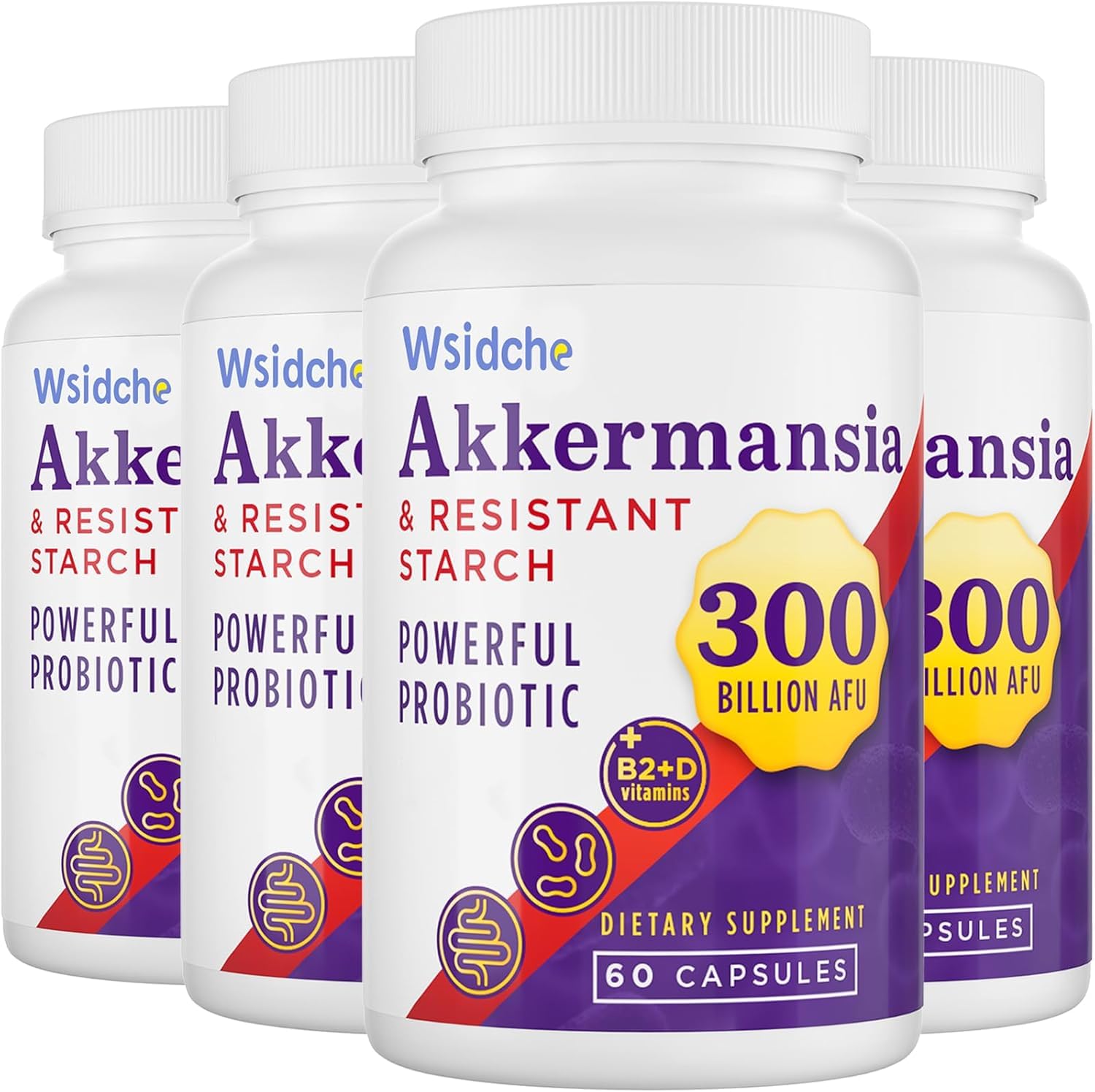 Wsidche Akkermansia Muciniphila 300B bottle promotes gut health support.