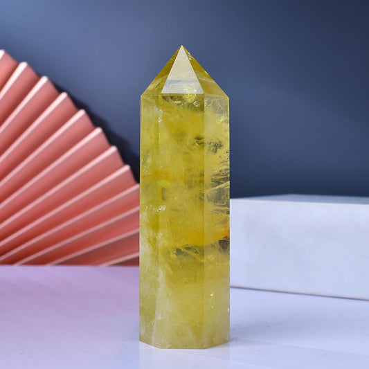 WUYOUSHI Citrine tower front view enhances meditation space with natural glow.