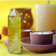 WUYOUSHI Citrine tower spire detail showcases polished craftsmanship and clarity.