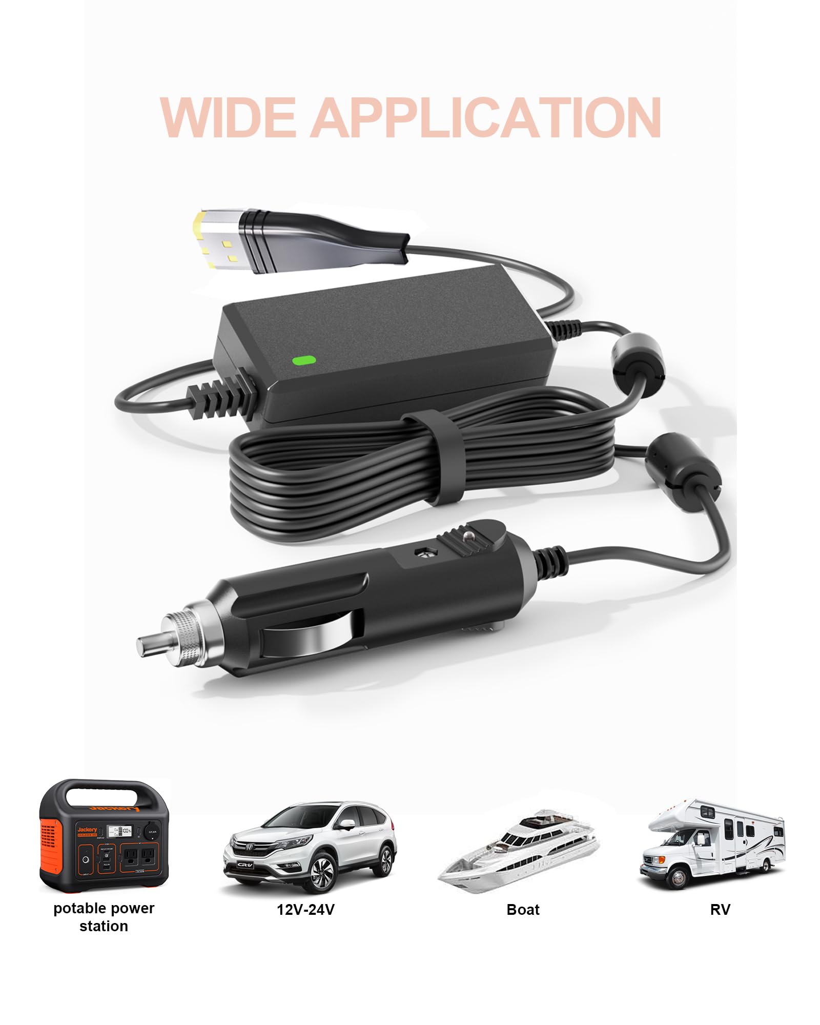 WUKUR CPAP 12V adapter with long cord enabling flexible bedside placement.