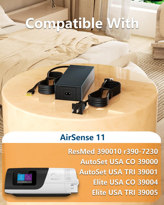 WUKUR AirSense 11 power cord angled view highlighting sturdy cable for daily use