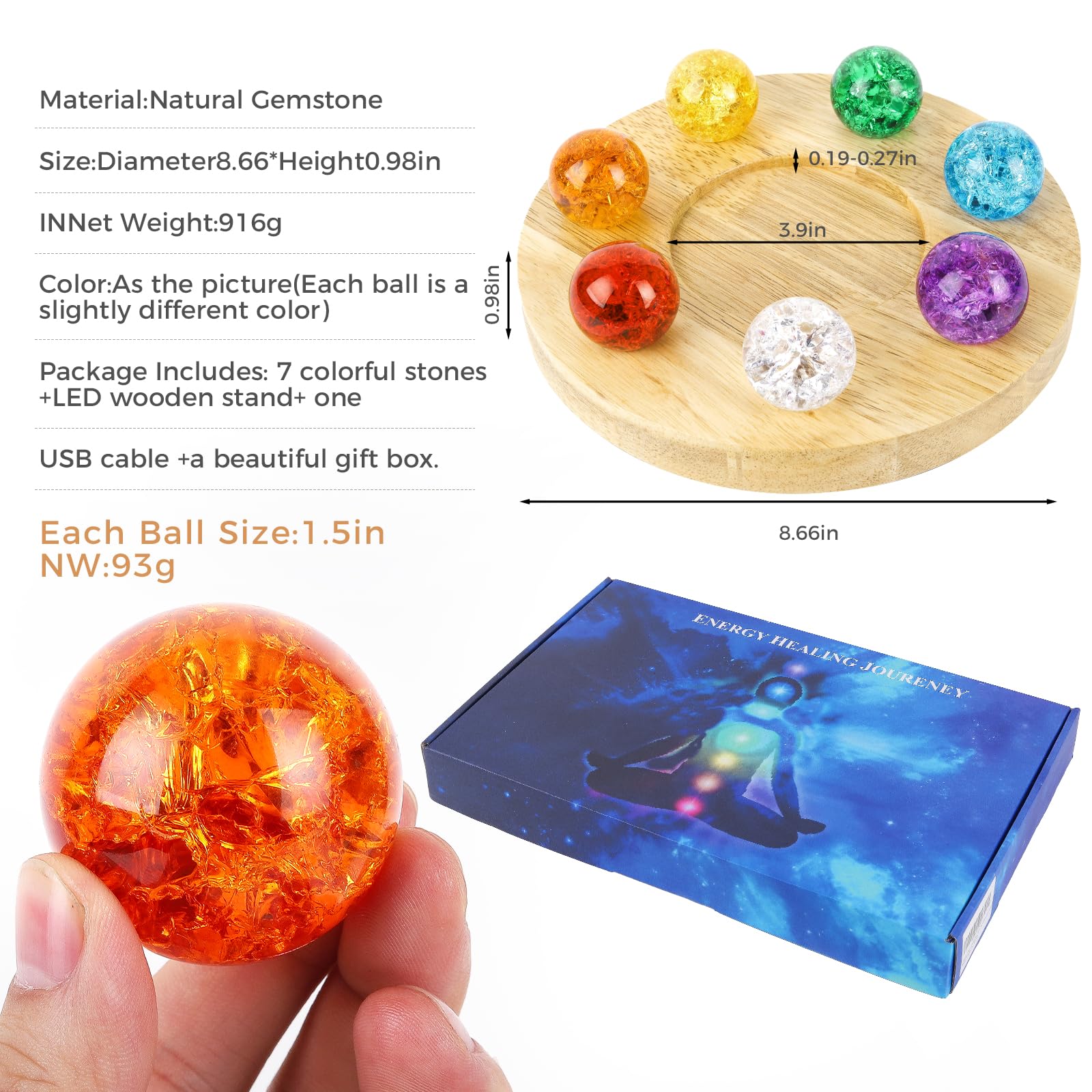 Wulqiiy ice cracked crystal spheres showcase vibrant chakra colors