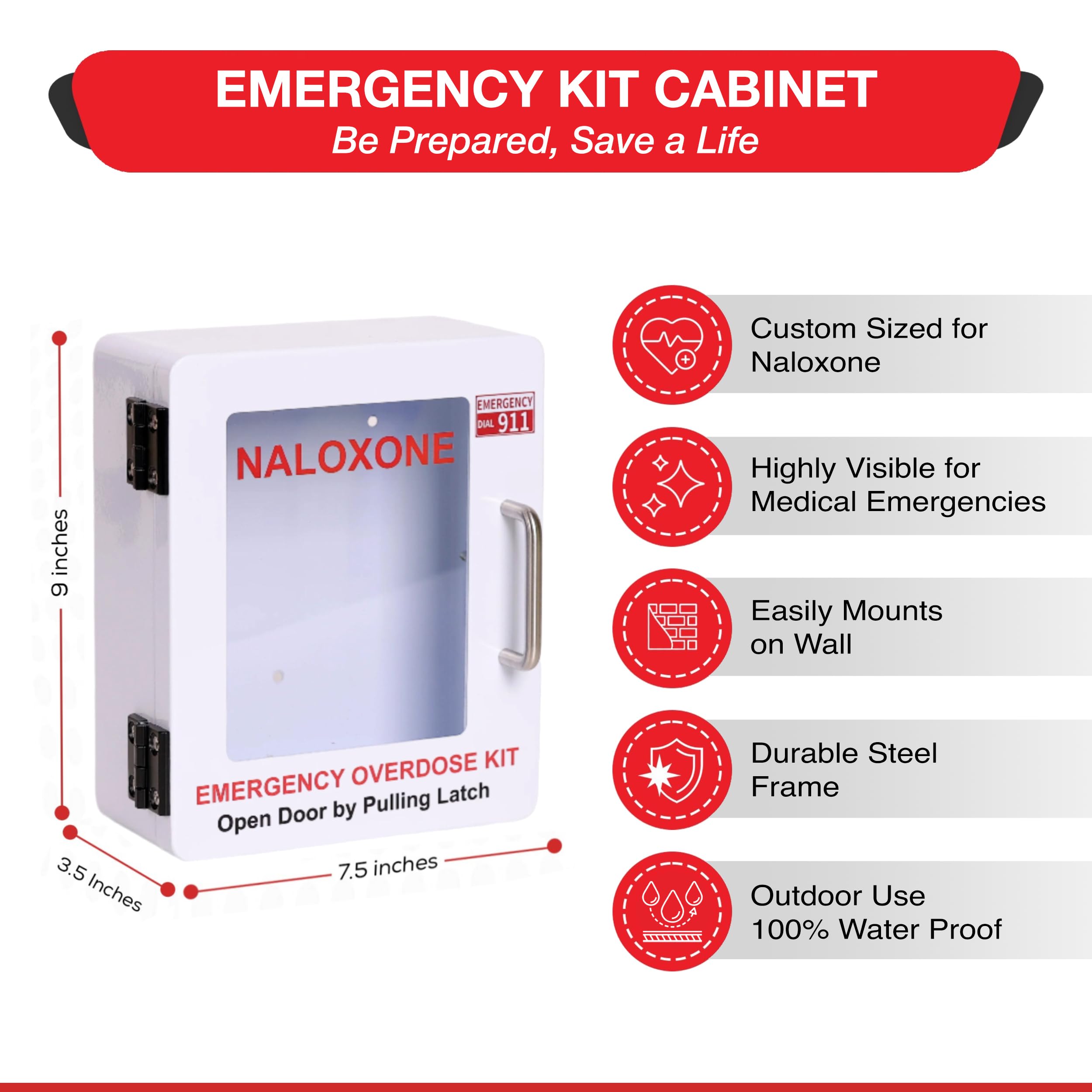 WWILKEN Naloxone Kit Cabinet wall mount demonstrates easy installation in any location